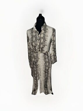 Fashion Nova Long Sleeve Snake Print Shirt Dress in Beige and Black